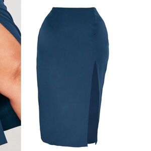 Pretty Little Thing Plus Petrol Side Split Fitted MIDI Skirt SZ 20
